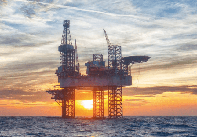 Offshore oil rig sunset